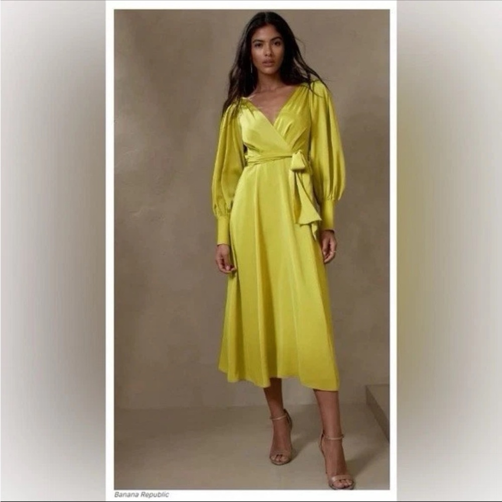 Banana Republic CELESTIAL BLOUSON-SLEEVE DRESS - Citron